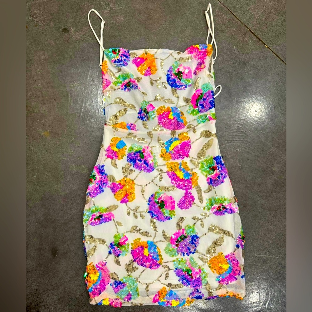Strappy Multicolor Sequin Dress in White